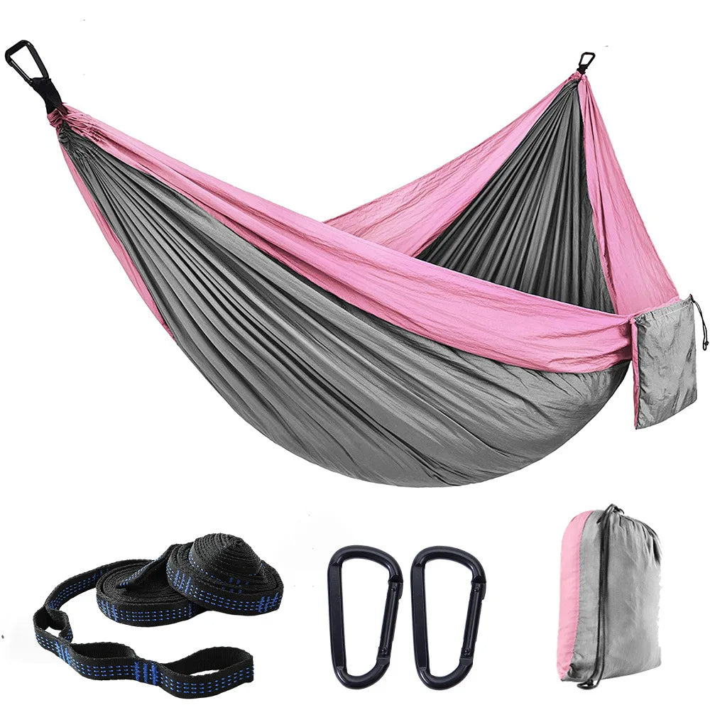 Single Person Portable Outdoor Camping Hammock With Nylon Color Matching Hammock High Strength Parachute Fabric Hanging Bed