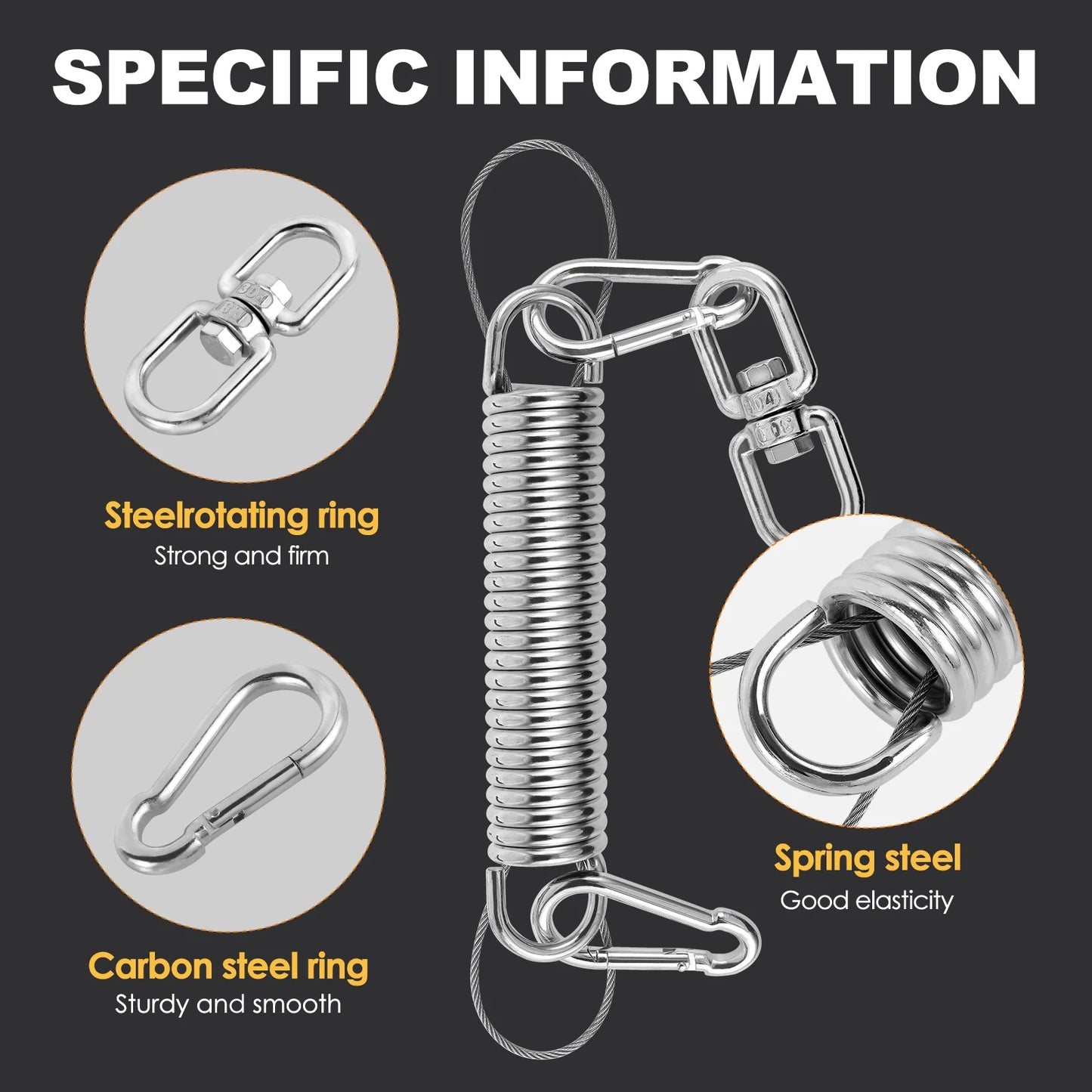 Hammock Hanging Spring Technical Carbon Steel Swing Spring Hanger with Steel Wire Double Protection load capacity 120kg/265lbs