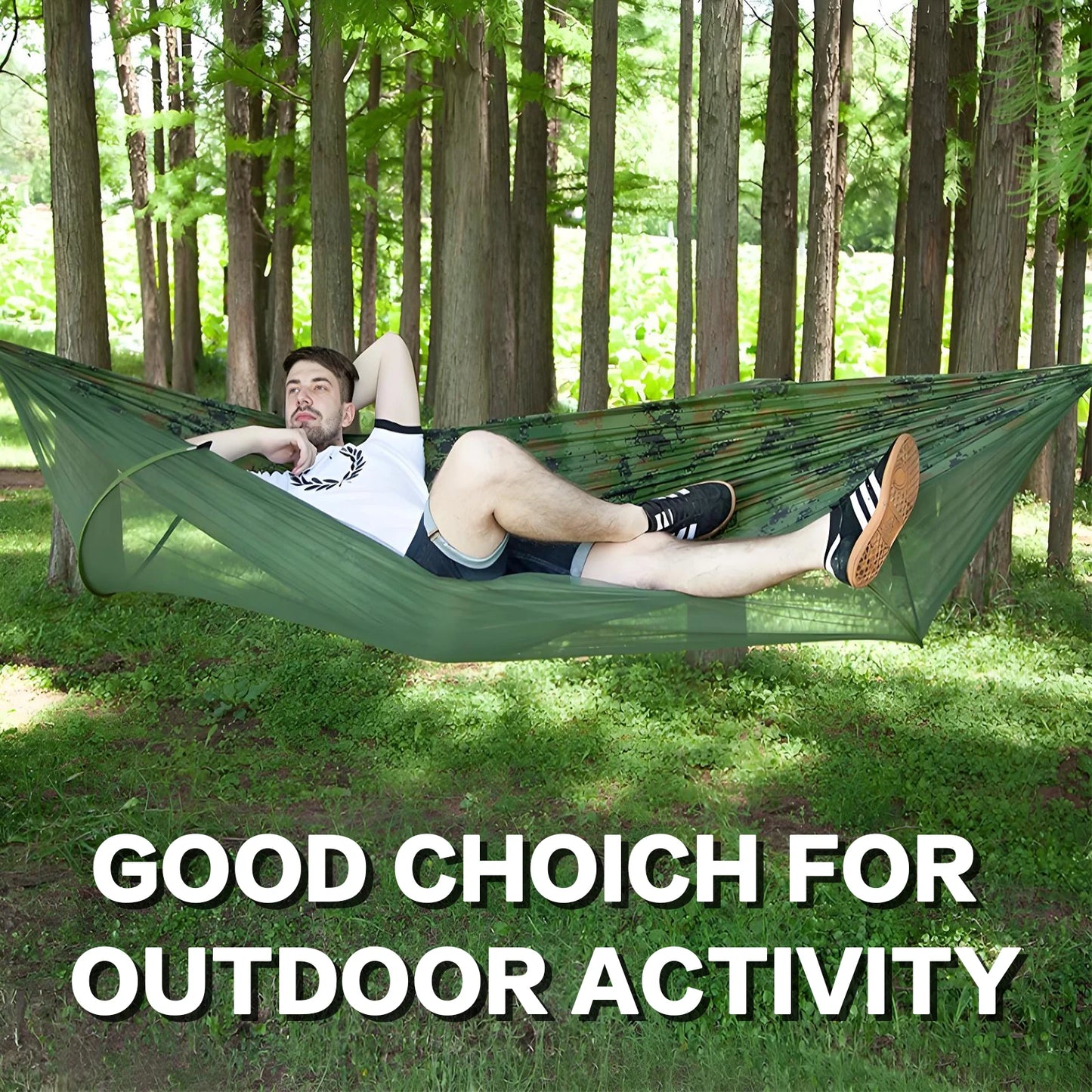 Camping Hammocks for Outside with Mosquito Net, Lightweight & Portable Outdoor Single Hammock Tent for Yard, Backpacking, Green