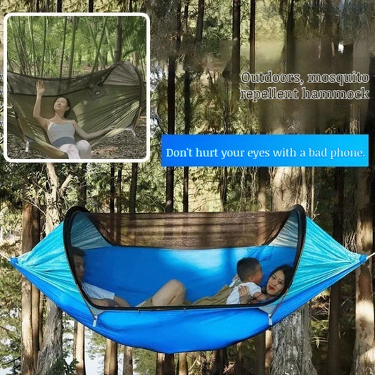 Outdoor Essential Camping Hammock Anti-mosquito and Insect Portable Foldable Quick-open Anti-rollover Nylon Sunshade Hammock