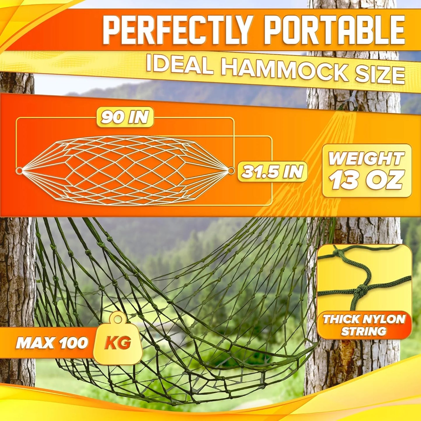 Hamaca portátil para deportes al aire libre, hamaca para acampar al aire libre, red de malla para jardín, playa, patio, viaje, c