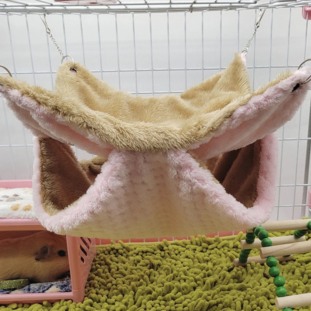 Glider Double Pile Hammock Guinea Pig Flower Branch Mouse Squirrel Autumn Winter Warm Hammock Jumping Pet Hanging Nest Bed