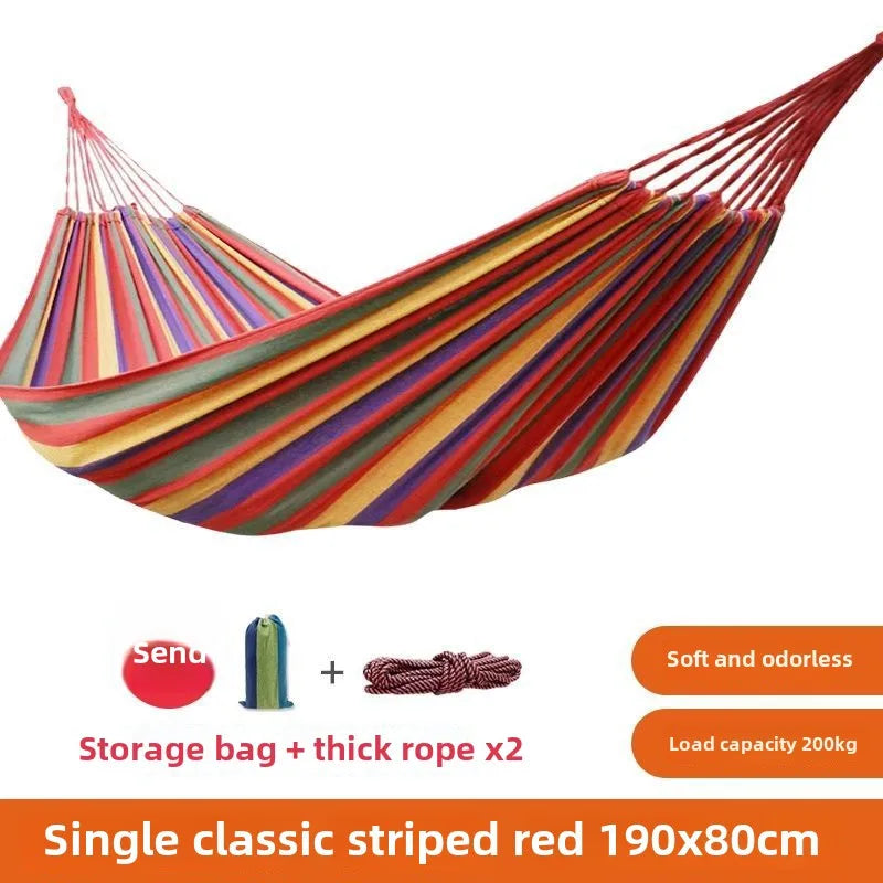 Single portable outdoor camping canvas hammock, nylon color matching hammock, high-strength parachute cloth hammock
