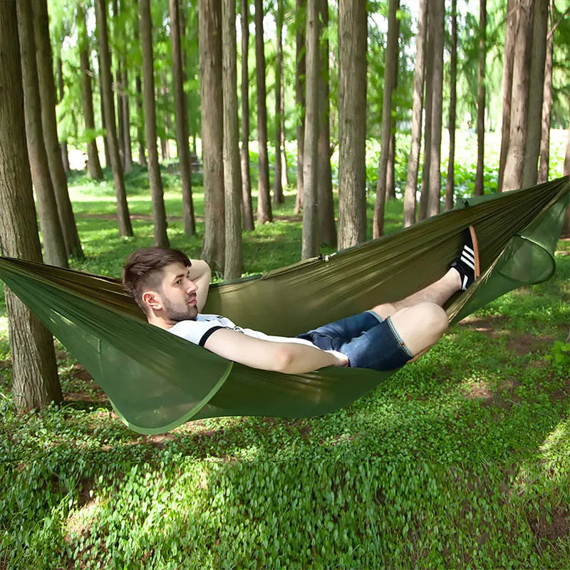 Double Person Camping Hammock with Mosquito Net Portable Outdoor Hanging Sleeping Hammock Hanging Bed Swing Outdoor Furniture