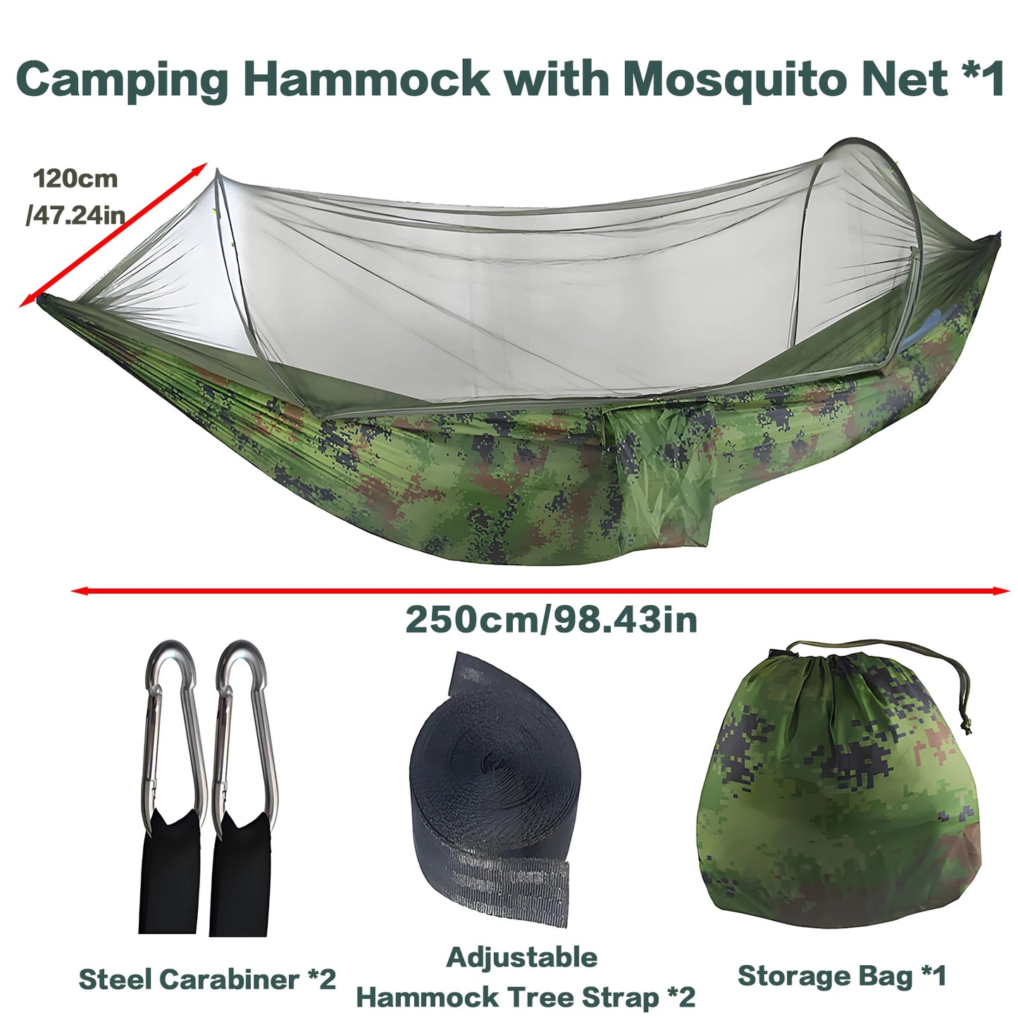 Camping Hammocks for Outside with Mosquito Net, Lightweight & Portable Outdoor Single Hammock Tent for Yard, Backpacking, Green