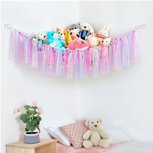 Hammock with Tassels Storage Net for Stuffed Animals Holder and Plush Toy Hammock Soft Cuddly Toys Large Corner Hanging Net