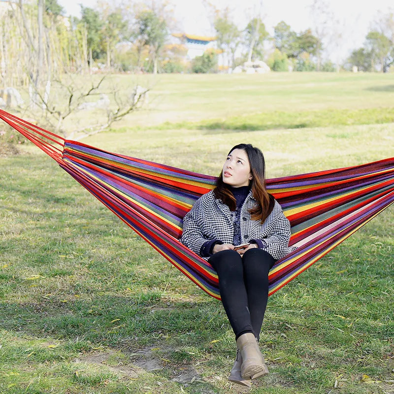 Canvas Single Hammock Outdoor Camping Indoor Children's Swing Thickened Striped Hammock