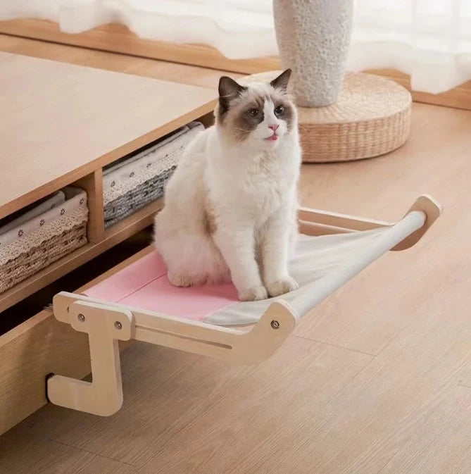 Solid Wood Window Hammock Nest Pet Bed Luxury Four Seasons Universal Cat Housing with High Durability and Comfort for Balcony