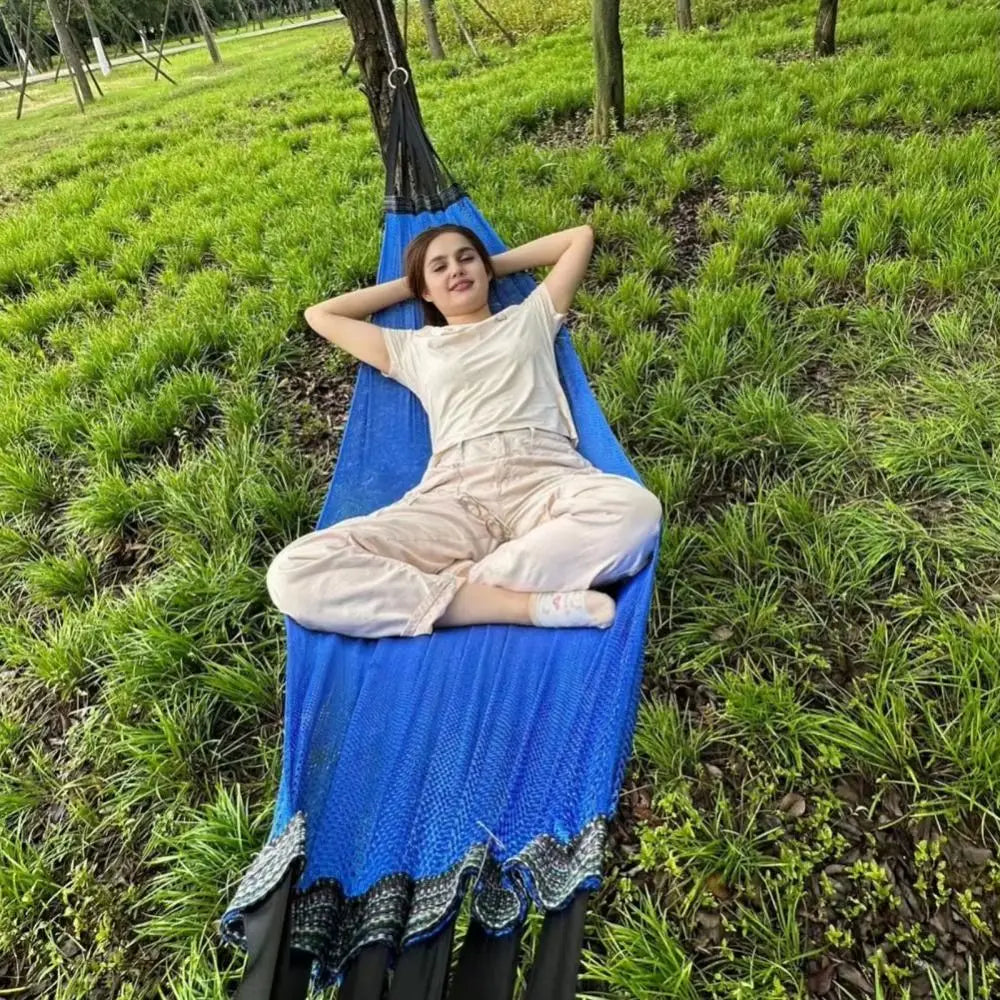 Portable Mesh Hammock Breathable Foldable Ice Silk Hanging Bed Anti-rollover With Storage Bag Outdoor Camping Swing Balcony