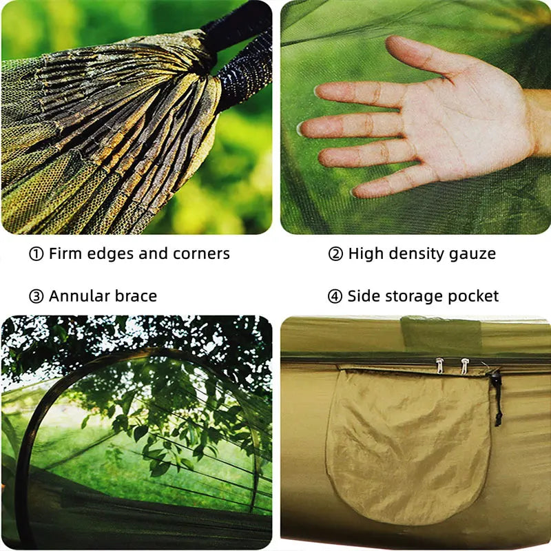 Double Person Camping Hammock with Mosquito Net Portable Outdoor Hanging Sleeping Hammock Hanging Bed Swing Outdoor Furniture
