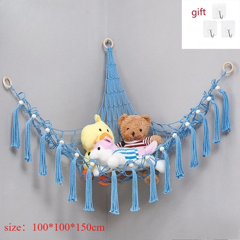 Plush Toy Hammock Large Capacity Stuffed Animals Organizer Net Macrame Tassels Boho Home Wall Decoration Hanging Basket