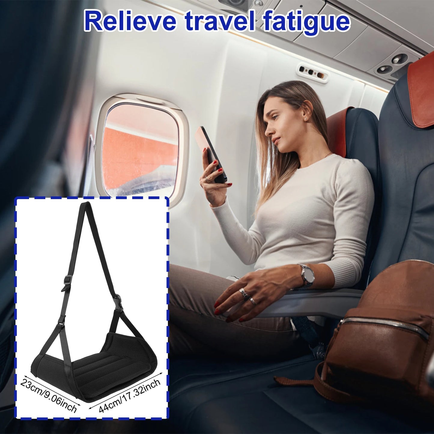 Airplane Foot Hammock Portable Airplane Footrest with Adjustable Strap Removable Pad Travel Leg Comfortable Support Plates