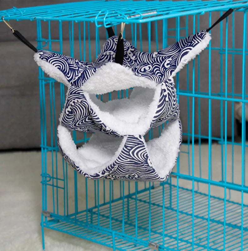 햄스터 Pet Hammock Cotton Hamster Mouse Hanging Bed Small Pet Hamster Rabbit Double Layer Warm Sleep Nests Hanging Hammock Supplies