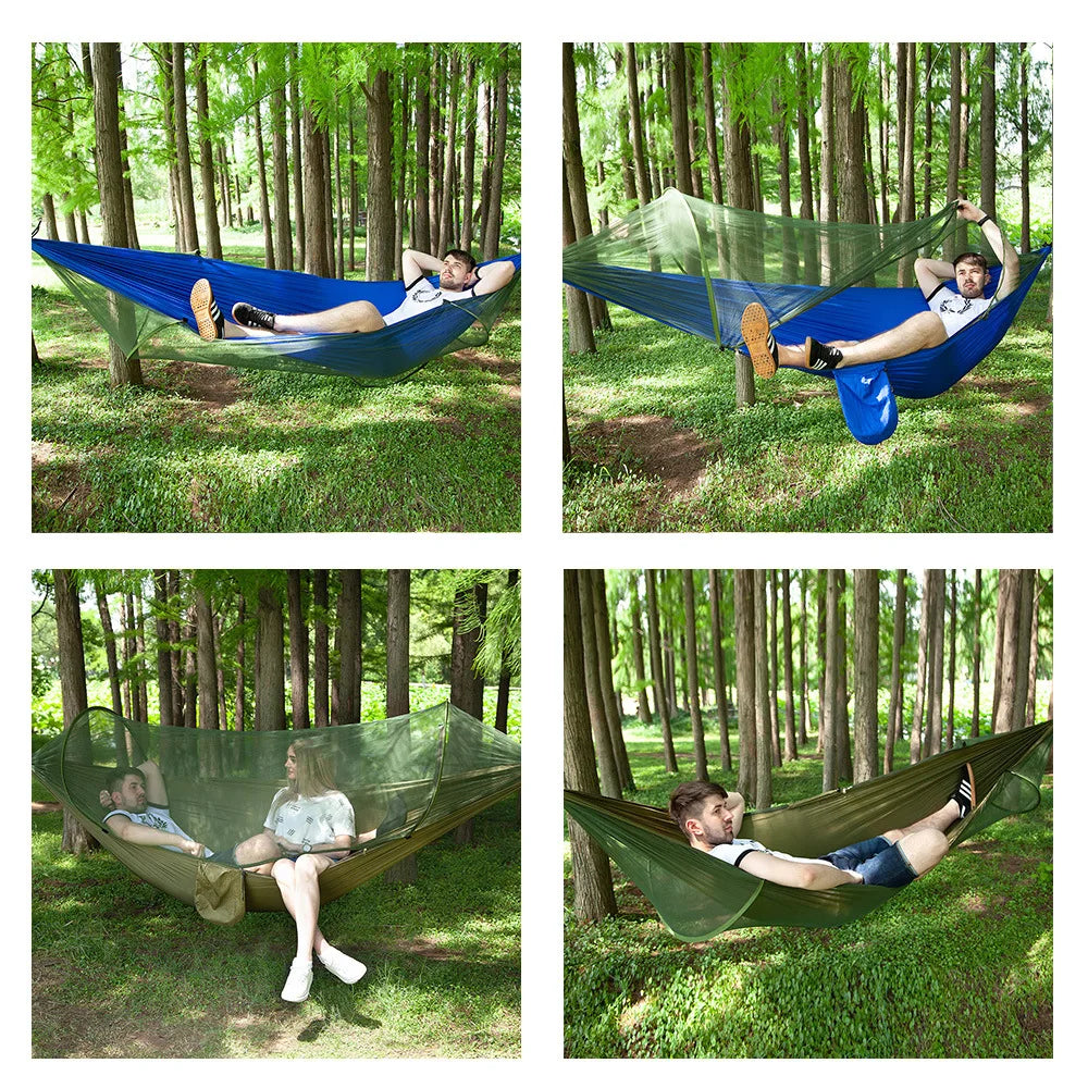290*140 Hammock with Anti-mosquito Outdoor Double Nylon Parachute Cloth Camping Mosquito Net Quick Open Hammock Control Hammock
