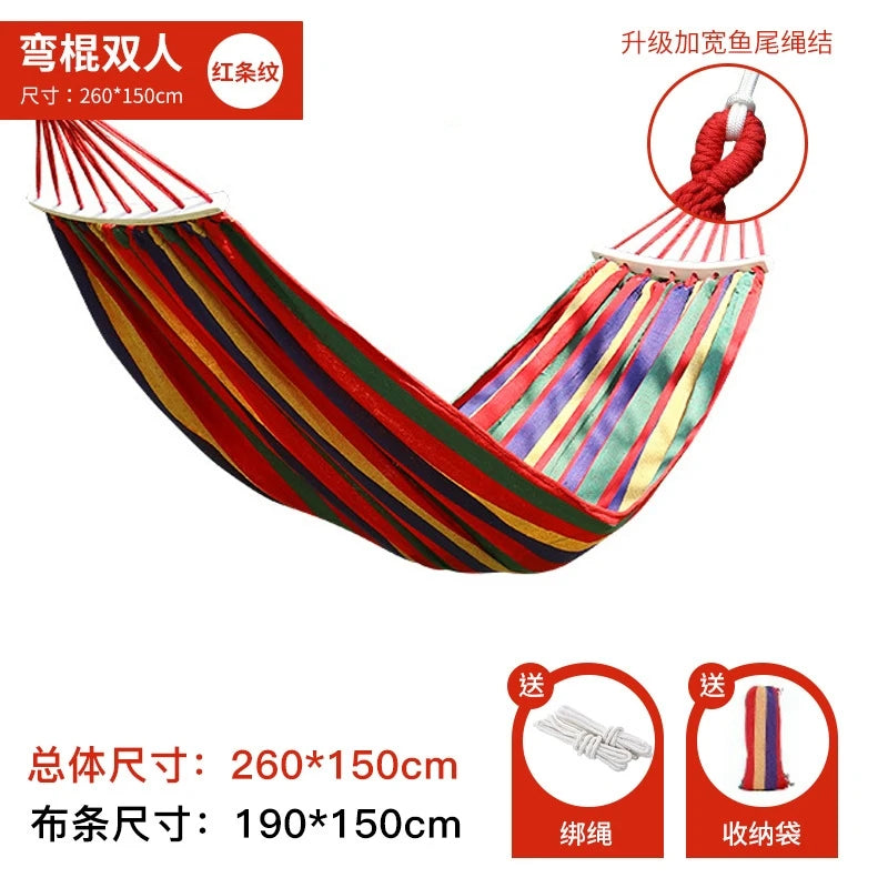 Outdoor camping hammocks, travel swing hammocks, storage beach hammocks, adult and child roll resistant canvas thick hammocks