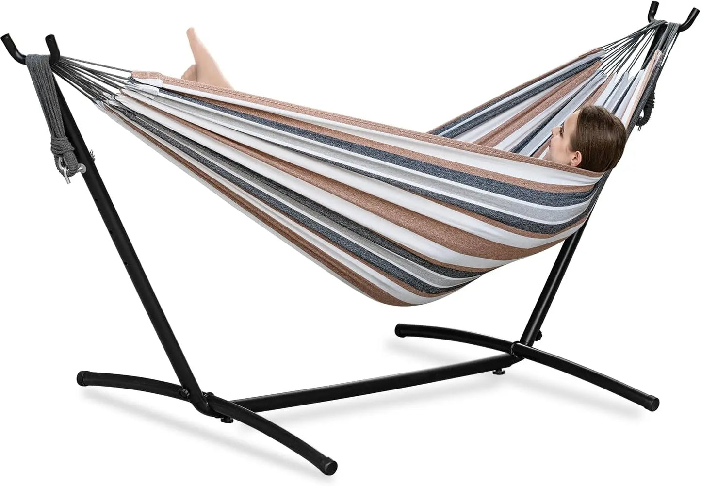 Double Hammock with Steel Stand  Outside Garden Yard Outdoor Camping 2 People Standing Hammocks and  Carrying Bag