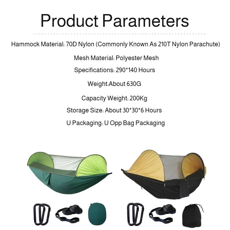 Outdoor Essential Camping Hammock Anti-mosquito and Insect Portable Foldable Quick-open Anti-rollover Nylon Sunshade Hammock