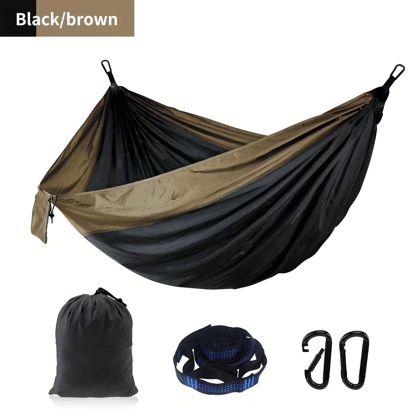 Colorful block nylon hammock with mountain buckle - Durable outdoor camping and travel equipment, including straps