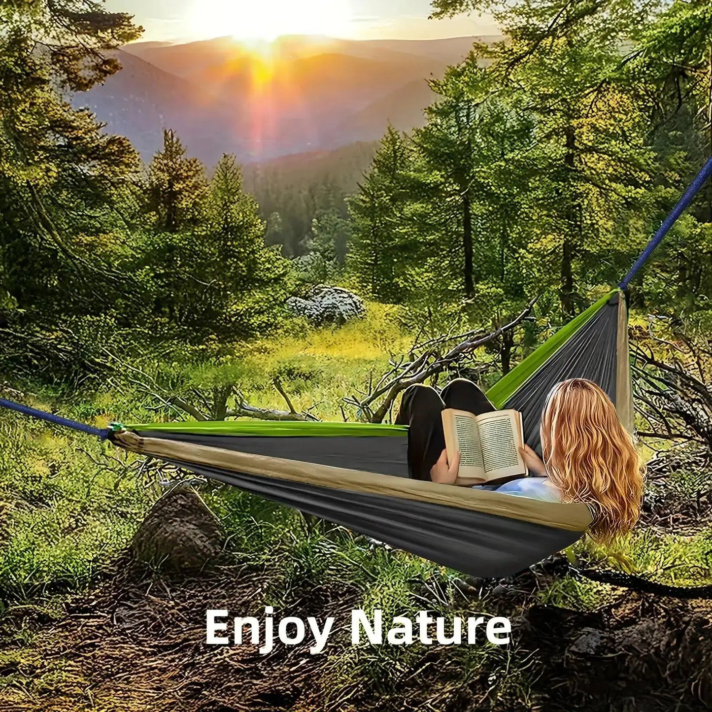 Extra-Large Double Camping Hammock, 3m x 2m (300*200cm), Includes Two 2m Tree Straps, Two D-Shaped Stainless Steel Hooks