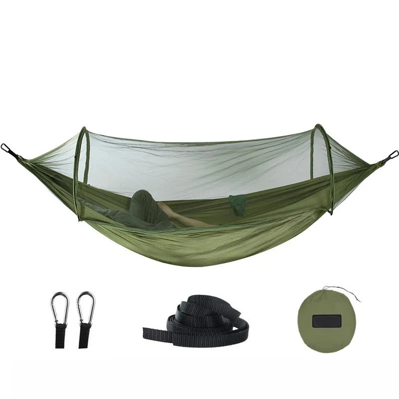 Double Person Camping Hammock with Mosquito Net Portable Outdoor Hanging Sleeping Hammock Hanging Bed Swing Outdoor Furniture