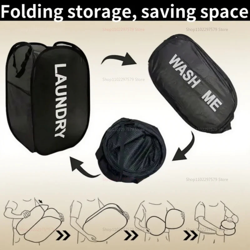 Portable Mesh Pop Up Laundry Hamper Wide Opening Breathable Collapsible Storage Bag Laundry Basket Dorm Travel Bathroom Items