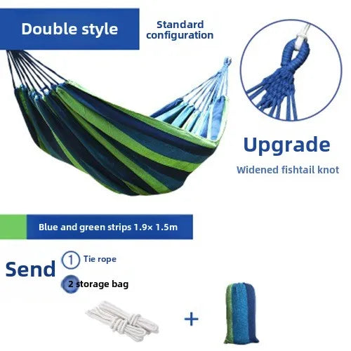 Single portable outdoor camping canvas hammock, nylon color matching hammock, high-strength parachute cloth hammock