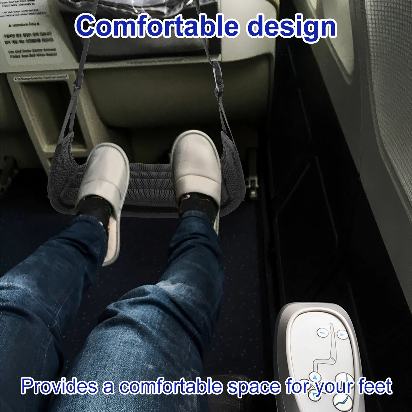 Airplane Foot Hammock Portable Airplane Footrest with Adjustable Strap Removable Pad Travel Leg Comfortable Support Plates
