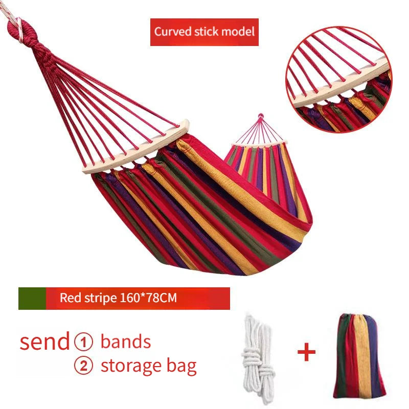 Portable Hammock with Mattress Blue and Red Stripes Straps and Storage Bag Suitable for Camping Outdoor and Indoor Use