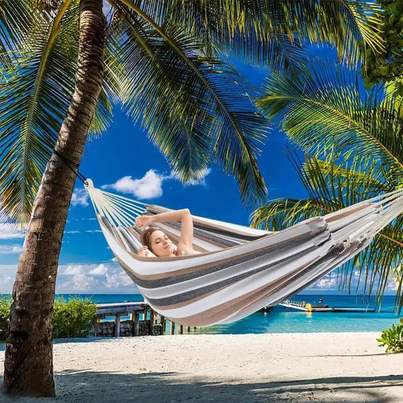 Hammocks For Outside Two-Person Tree Hammock Striped Tree Hammock Thickened Kids Camping Swing With Organizer Bag For Indoor