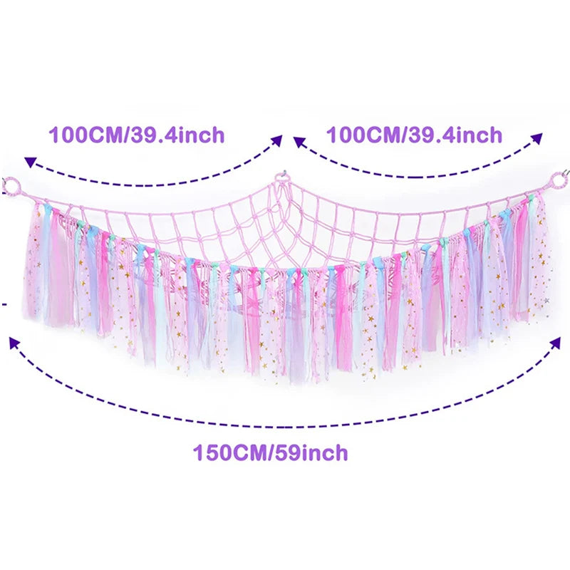 Hammock with Tassels Storage Net for Stuffed Animals Holder and Plush Toy Hammock Soft Cuddly Toys Large Corner Hanging Net