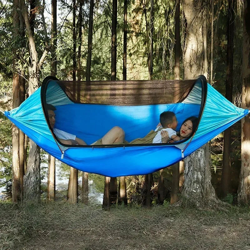 Nylon Fabric Outdoor Camping Hammock Large Space Anti-rollover Mosquito Net Hammocks Wear-resistant 200KG Load-bearing Hammock