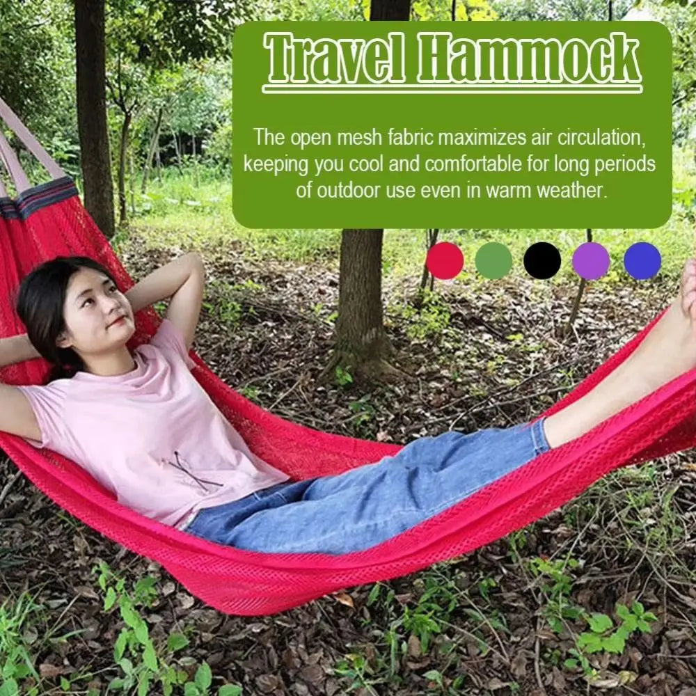 Portable Mesh Hammock Breathable Foldable Ice Silk Hanging Bed Anti-rollover With Storage Bag Outdoor Camping Swing Balcony