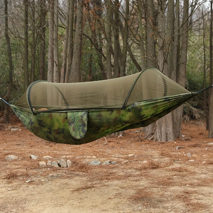 Quickly install hammock, with mosquito net, nylon knitted fabric, very suitable for outdoor camping, mosquito net hammock