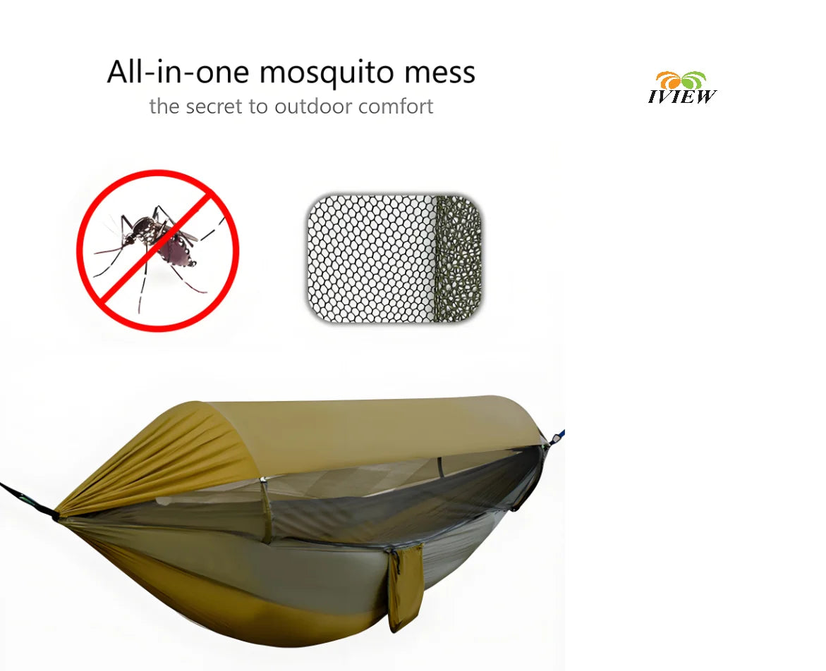 Waterproof Durable Outdoor Camping Hammock with Mosquito Net And Awning Lightweight Portable Sun Protection Leisure Swing