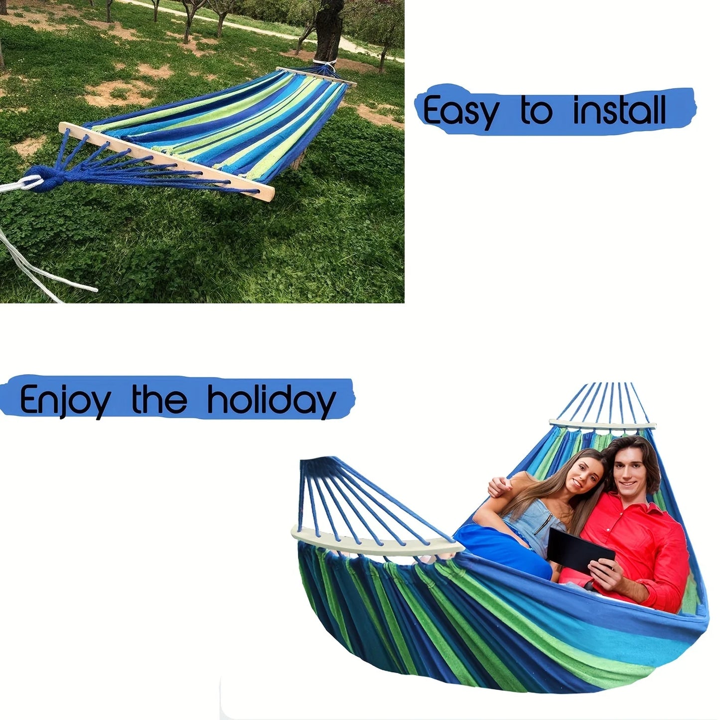 Vibrant Colorful Stripe Double Hammock  Durable Comfortable with Spreader Bar All Inclusive Carry Bag for Easy Setup Perfect