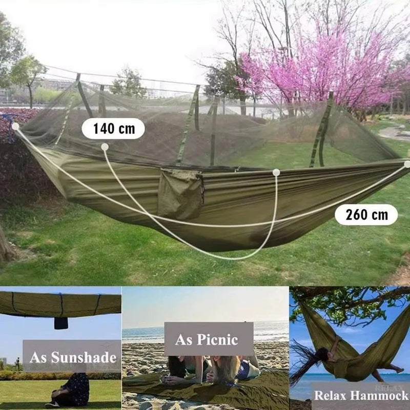 M12kcamping Hammock With Net 2 Person Hammock With Net Mesh Design Outdoor Must-Haves For Backpacking Hiking Beach Patio