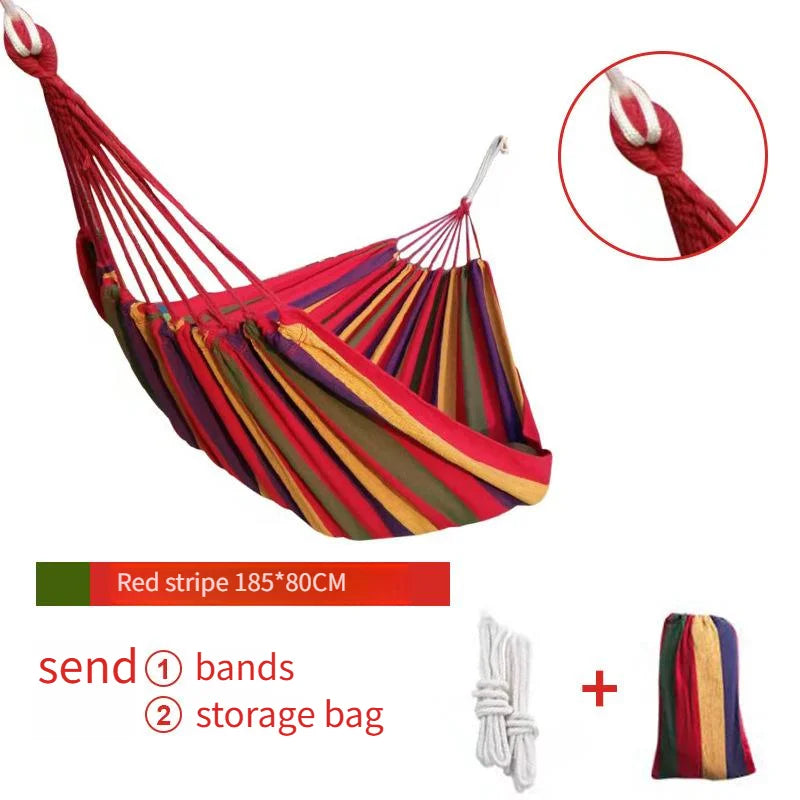 Portable Hammock with Mattress Blue and Red Stripes Straps and Storage Bag Suitable for Camping Outdoor and Indoor Use