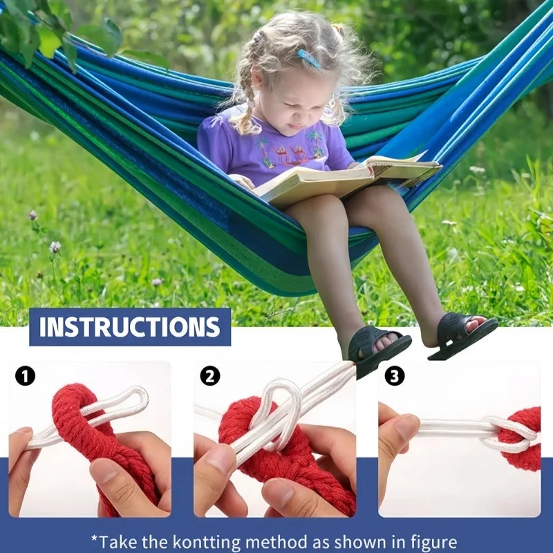 Outdoor camping hammock with thick canvas for double occupancy to prevent side rollovers. Indoor dormitory. Bedroom. Swing.