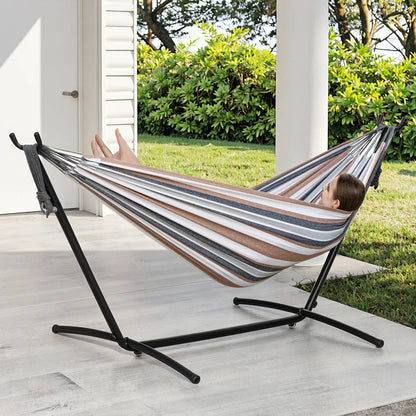 Double Hammock with Steel Stand  Outside Garden Yard Outdoor Camping 2 People Standing Hammocks and  Carrying Bag