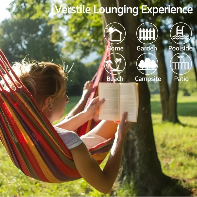 Outdoor camping hammock with thick canvas for double occupancy to prevent side rollovers. Indoor dormitory. Bedroom. Swing.