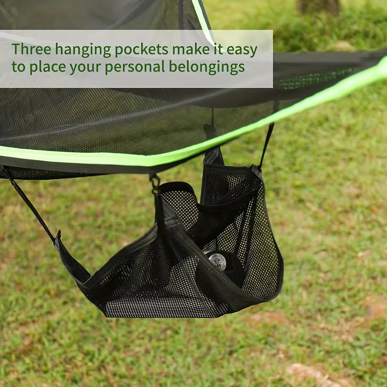 1pc Triangle hammockTriangle camping hammock for 2-3 people, tree hammock with 3 mesh bags, portable for outdoor trips