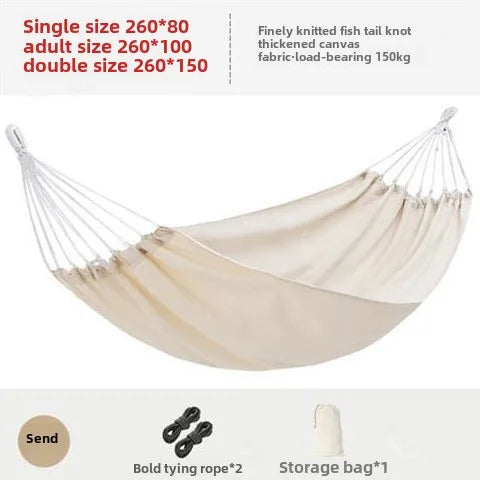 Single portable outdoor camping canvas hammock, nylon color matching hammock, high-strength parachute cloth hammock