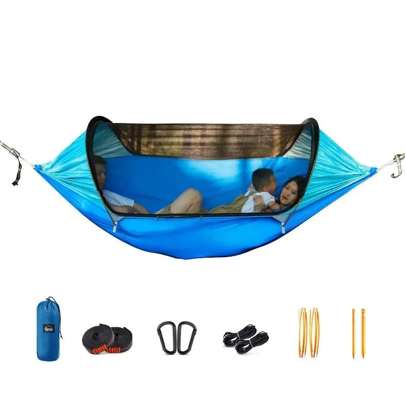 Nylon Fabric Outdoor Camping Hammock Large Space Anti-rollover Mosquito Net Hammocks Wear-resistant 200KG Load-bearing Hammock