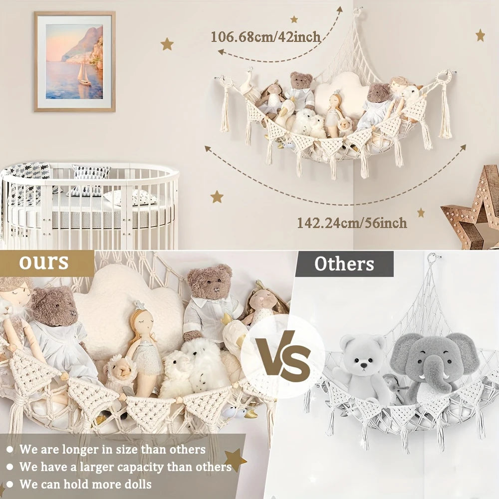Stuffed Animal Toy Storage Hammock - Doll Stuff Animals Organizer Decorations - Cute Hanging Plushie Net Bedroom Room Decor
