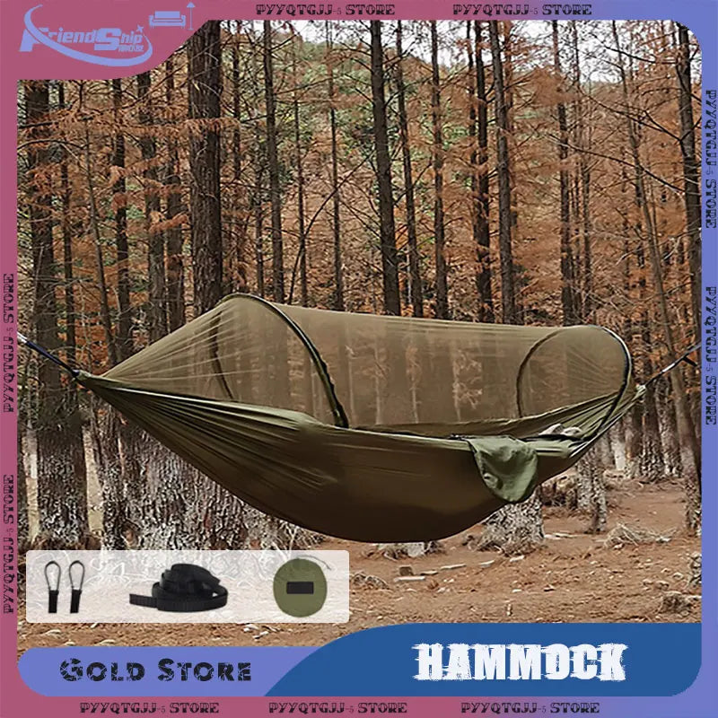 Double Person Camping Hammock with Mosquito Net Portable Outdoor Hanging Sleeping Hammock Hanging Bed Swing Outdoor Furniture