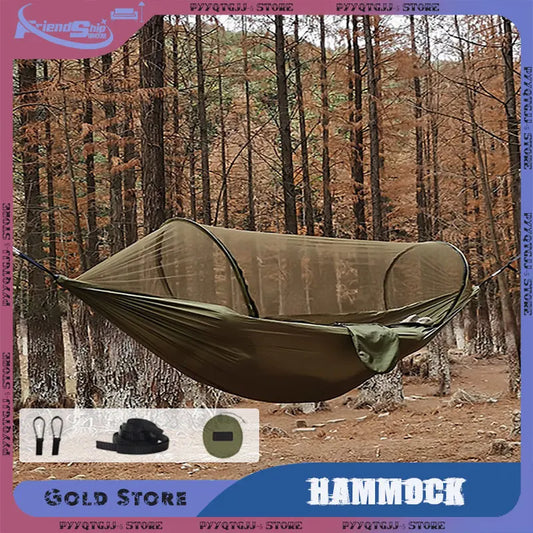 Double Person Camping Hammock with Mosquito Net Portable Outdoor Hanging Sleeping Hammock Hanging Bed Swing Outdoor Furniture