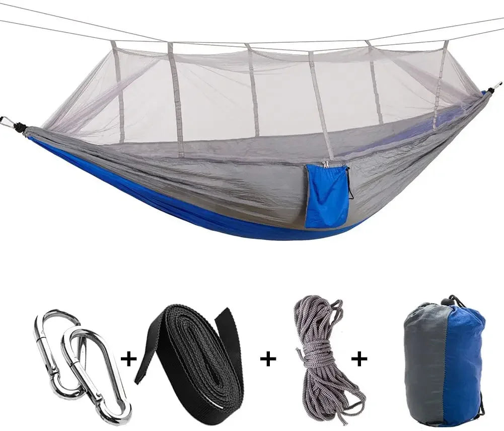 2 Person Camping Garden Hammock With Mosquito Net Outdoor Furniture Bed Strength Parachute Fabric Sleep Swing Portable Hanging
