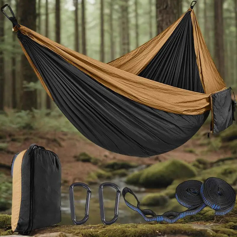Parachute Hammock with Hammock Straps and Black Carabiner Solid Color  Camping Survival Travel Double Person Outdoor Furniture