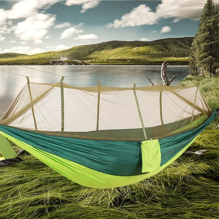 2 Person Hammock with Mosquito Net Portable Hanging High Strength Fabric Sleeping Swing Outdoor Camping Garden Furniture Bed