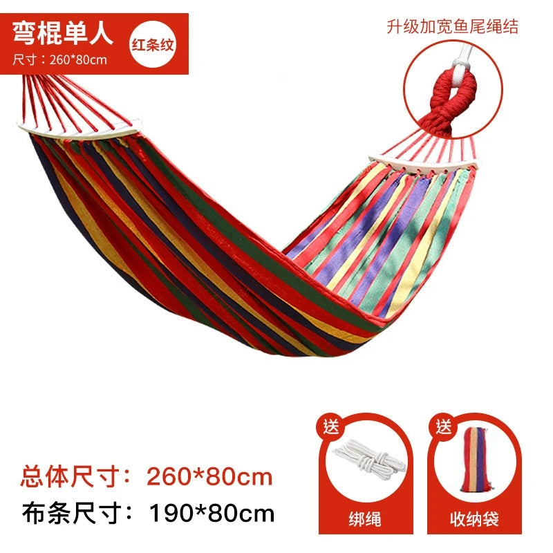 Outdoor camping hammocks, travel swing hammocks, storage beach hammocks, adult and child roll resistant canvas thick hammocks